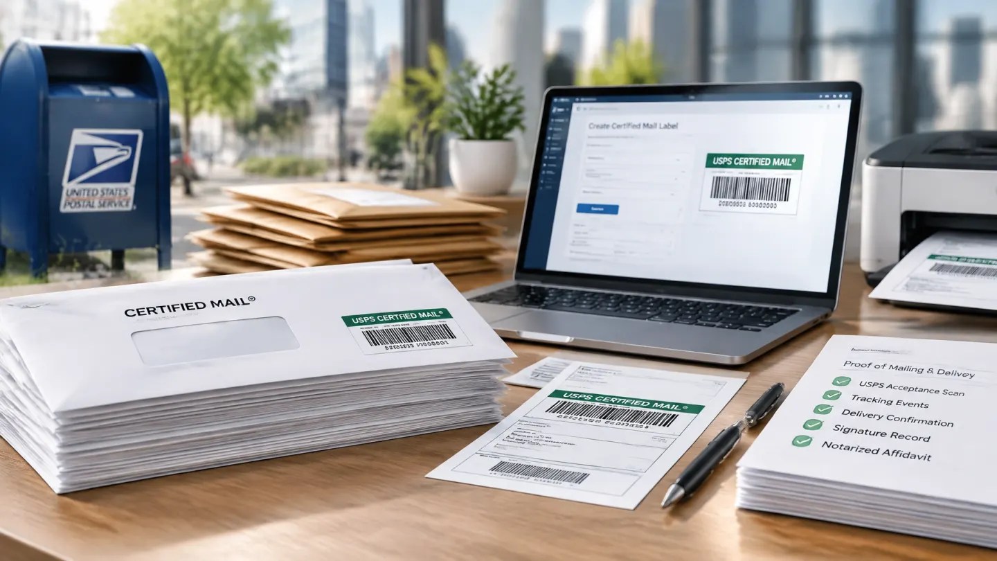 A neatly prepared certified mail envelope ready to send